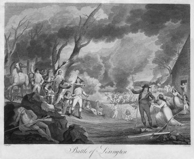 レキシントンの戦い」コーネリアス・ティーバウト(1768-1835)作(彫刻) 作： Elkanah (after) Tisdale