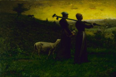 生まれたばかりの子羊を家に連れて帰る 作： Elliott Daingerfield