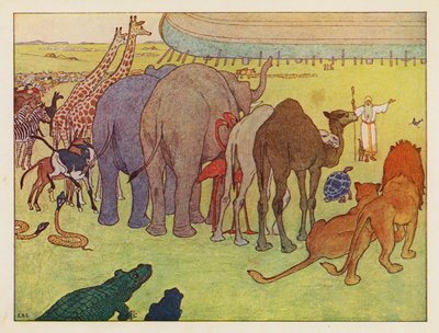 ノアの方舟動物たちの組み立て（カラーリトグラフ） 作： Elmer Boyd Smith