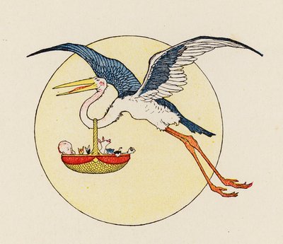 ノアの方舟ツルと赤ちゃん（カラーリトグラフ） 作： Elmer Boyd Smith