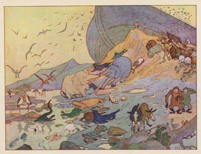 ノアの方舟箱舟を出る（カラーリトグラフ） 作： Elmer Boyd Smith