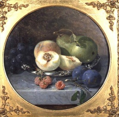 大理石の台座の上の果物の静物（63908のペア） 作： Eloise Harriet Stannard