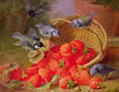 イチゴとブルータイツのある静物 作： Eloise Harriet Stannard