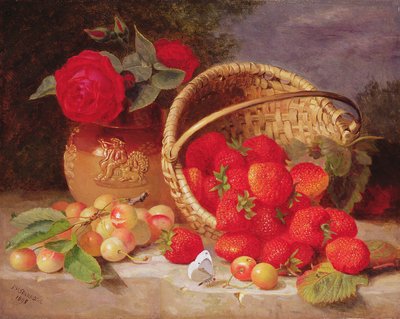 イチゴとチェリーが入ったバスケットの静物、1898年 作： Eloise Harriet Stannard