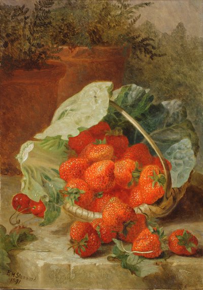 キャベツの葉のイチゴ、1891年 作： Eloise Harriet Stannard