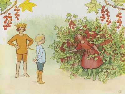 1923年、庭にいるラッセ・リテン 作： Elsa Beskow