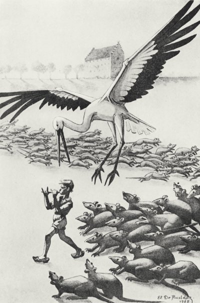 ニルス、ネズミとガチョウ、「ニルスの素晴らしい冒険」のイラスト、セルマ・ラーゲルロフ（1858-1940）1906-07作 作： Elsa de Rudder