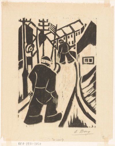 村の通りの 2 つの数字 作： Else Berg (signed by artist)