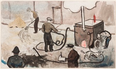 ロンドン：イーストエンドのストリート作品、1935年頃（紙にインクと水彩） 作： Elwin Hawthorne