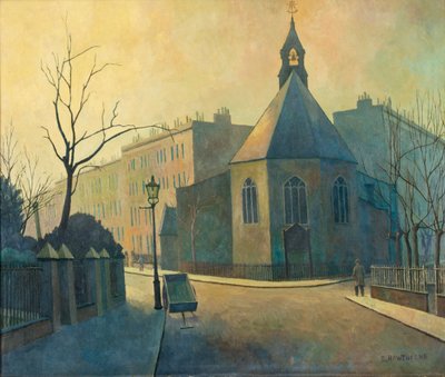 ストリート シーン、洗礼者ヨハネ教会、北ロンドン 作： Elwin Hawthorne