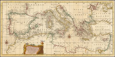 1748年版地図 - 地中海とアドリア海の正確な海図；群島と黒海の一部を含む 作： Emanuel Bowen