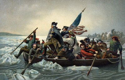 アメリカ独立戦争でデラウェア川を渡るジョージ・ワシントン（1776年12月25日）（クロモリト 作： Emanuel Gottlieb (after) Leutze