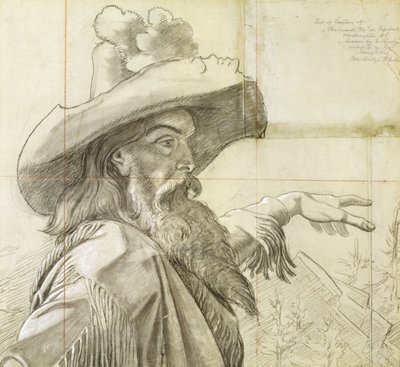 壁画『西へ向かう帝国の進路』のための漫画の詳細... 作： Emanuel Gottlieb Leutze