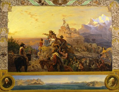 1861 年に米国議会議事堂で行われた壁画研究、帝国の進路の西方。 作： Emanuel Gottlieb Leutze