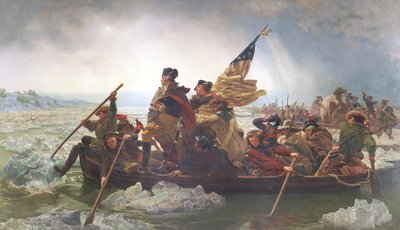 デラウェアを渡るワシントン; 1776年のクリスマス; 19世紀後半（オレオグラフ） 作： Emanuel Gottlieb after Leutze