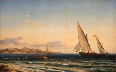地中海の夜。 背景にマルセイユとイフ島 作： Emanuel Larsen