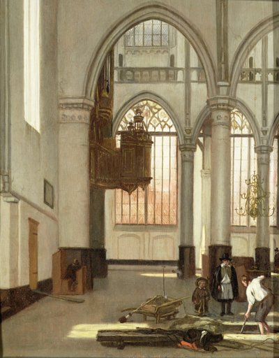アムステルダムの旧教会の西端にある墓掘り（パネル） 作： Emanuel de Witte