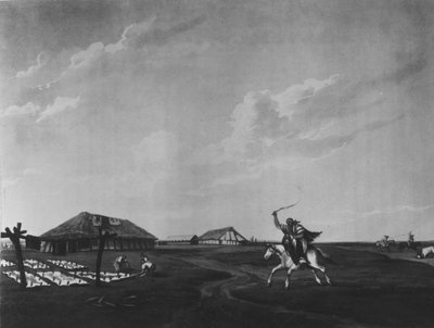 サンペドロ川沿いのエスタンシア（農場）、マイレとサザーランドによって彫刻された、1820年（リソ）（bw写真） 作： Emeric Essex Vidal