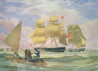 HMが1829年にペルナンブコ沖で「ガンジス川」と「サファイア」を出荷 作： Emeric Essex Vidal