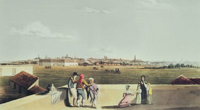 プラザデルトロスからのブエノスアイレスの概観、ブエノスアイレスとモンテビデオの絵のようなイラスト、1820年 作： Emeric Essex after Vidal