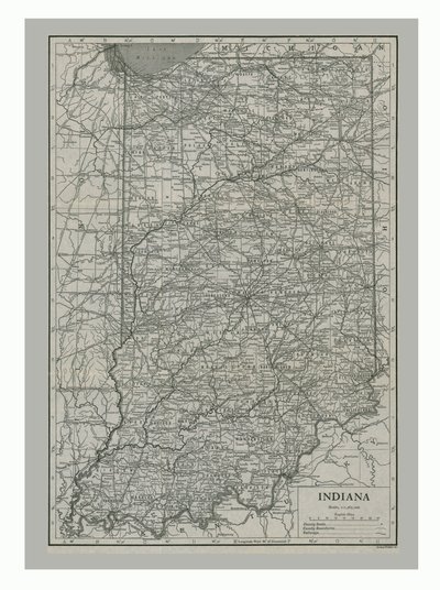 アメリカ、インディアナ州の地図、c1900s 作： Emery Walker