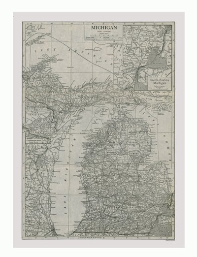 米国ミシガン州の地図、c1900。 作： Emery Walker