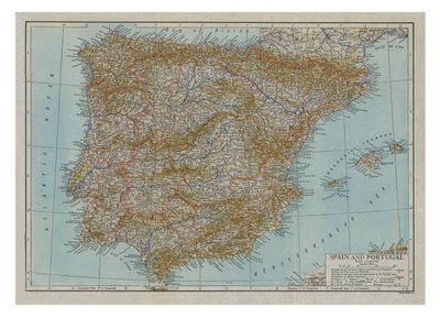 スペインとポルトガルの地図、c1910。 作： Emery Walker