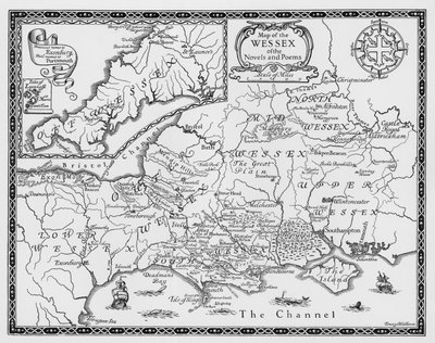 トーマス・ハーディの小説と詩のウェセックスの地図（彫刻 作： Emery Walker