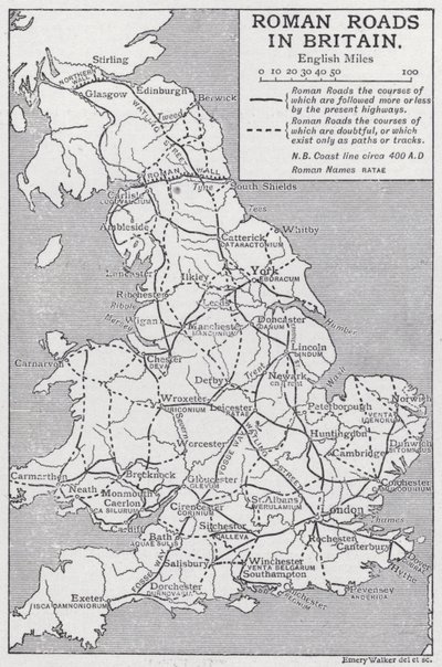 イギリスのローマ時代の道路（リトグラフ 作： Emery Walker