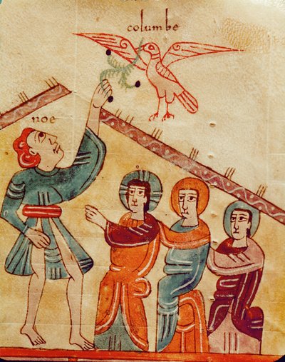 鳩のくちばしからオリーブの小枝を取るノア 作： 