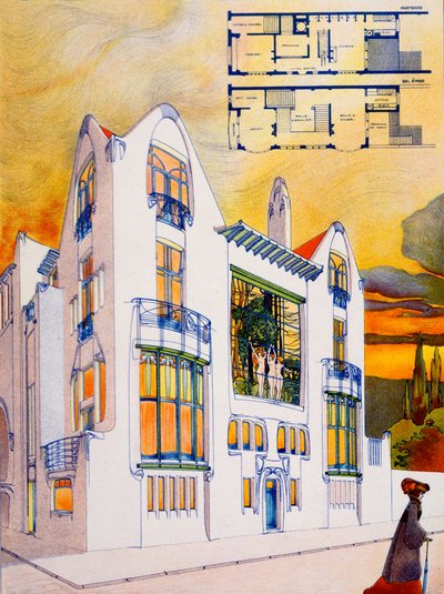 ハウスデザイン、c.1905-6（紙に水彩とペン） 作： Emiel van Averbeke