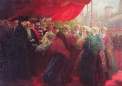 1901年にダンケルクでロシア皇后、ヘッセダルムシュタットのアリックスに銀魚を提供するバゼンヌ 作： Emil Benediktoff Hirschfeld