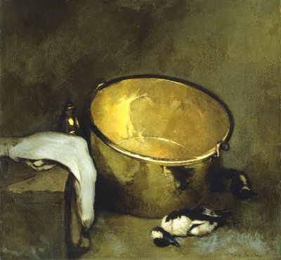 真ちゅう製の鉢のある静物 作： Emil Carlsen