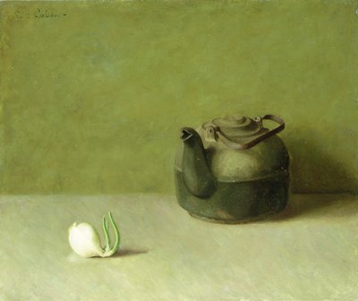 ティーポットとタマネギのある静物（キャンバスに油彩） 作： Emil Carlsen