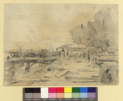 Dampfschiffstation an der Donau bei Kaisermühlen 作： エミール・ヤコブ・シンドラー