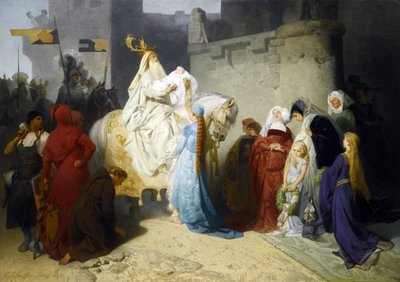 Merlin presentant le futur roi Arthur - Merlin presenting the future King Arthur par Emil Johann Lauffer (1837-1909) 作： Emil Johann Lauffer