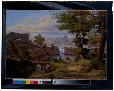 シレヌスの凱旋が描かれたイタリア風の風景画 作： Emil Ludwig Löhr