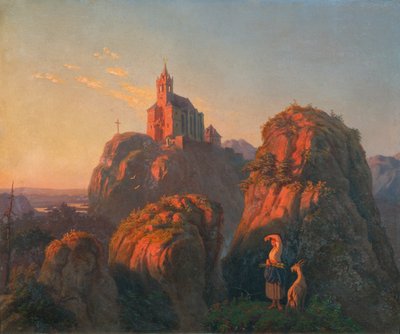 夕方の教会のある風景 作： Emil Ludwig Löhr