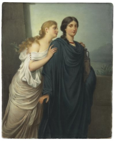 長方形のプラーク「Antigone and Ismene」 作： Emil Teschendorff