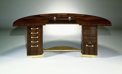 1929年頃の洗練された重要なデスク（デミルーンデザイン、エベネデマカッサルとギルトブロンズ製） 作： Émile Jacques Ruhlmann