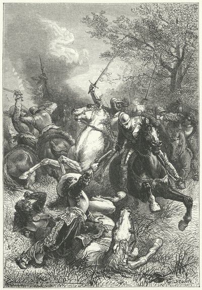 イギリス内戦で王党派の騎兵と戦うクロムウェルのアイアンサイド（版画 作： エミール・アントワーヌ（後）ベヤール
