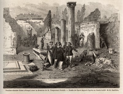 フィオレッリ検査官の指揮によるポンペイの発掘、エドゥアール・シャルトンの「Pompei et les Pompeiens」からの挿絵 作： エミール・アントワーヌ（後）ベヤール
