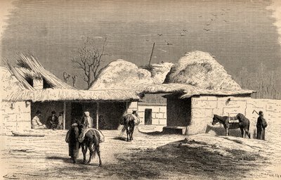 チャールズラプランテ（d.1903）によって彫刻された、「手の中の世界」のイラストが描かれた、ウズベキスタンのタシュケントにある隊商宿、1878年（彫刻） 作： Emile Antoine Bayard