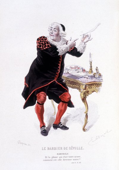 Ovre complet de Beaumarchais（1732-1799）のBarbier de SevilleのBartholo（Edouard Fournier, Ed.Laplace, Sanchez et Cie, Paris 1876 (carving) ここでは、Le barbier de SevilleのBartholo。 作： Emile Antoine Bayard