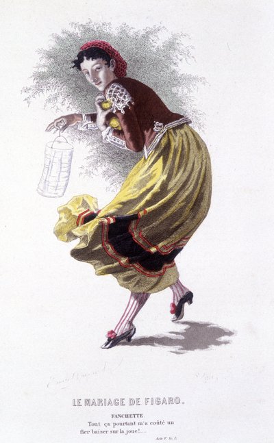 エドゥアール・フルニエによるボーマルシェ（1732-1799）の全作品。エミール・バヤールによるドローイング。エド。Laplace, Sanchez et Cie, Paris 1876年。これは "フィガロの結婚 "のファンシェットです。 作： Emile Antoine Bayard