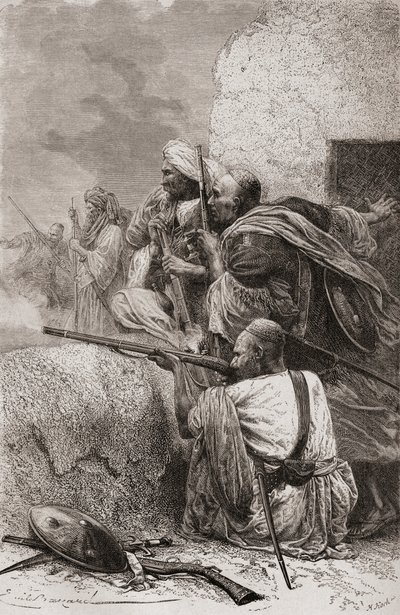 1878年のイギリス統治下、パキスタンのハザラの山でイギリスと戦う北アフガン反逆者 作： Emile Antoine Bayard