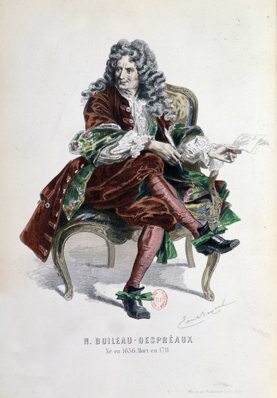 ニコラ・ボワロー・デプレオ（Boileau-Despreaux）（1636-1711）の肖像（「ニコラ・ボワロー作品集」パリ1873年（彫刻）所収 作： Emile Antoine Bayard