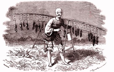 1874年、中国でのネズミ退治（エングレーヴィング） 作： Emile Antoine Bayard