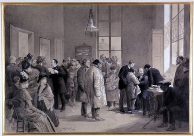 1886年、師範学校の実験室での予防接種の様子（図面 作： Emile Antoine Bayard