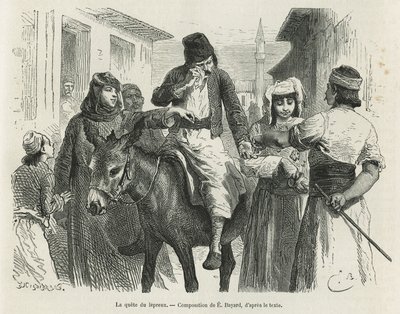 A.Testevuide博士が1877年に発表した物語 "The island of Chio"(東トルコ)を説明するためにEmile Bayardが描いた "The Leproux Quest in Chio"。Le tour du monde』に掲載された図版 作： Emile Antoine Bayard
